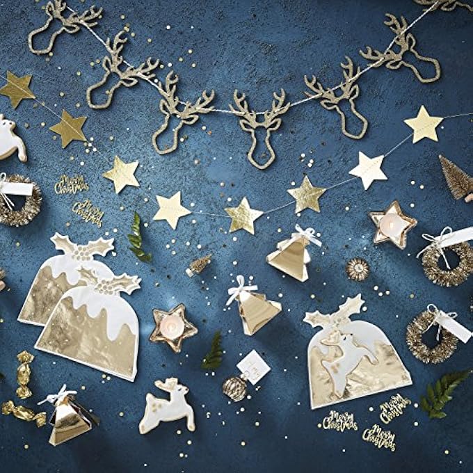 FOILED CHRISTMAS PUDDING PAPER NAPKINS 12 PIECES, GOLD - Image 3